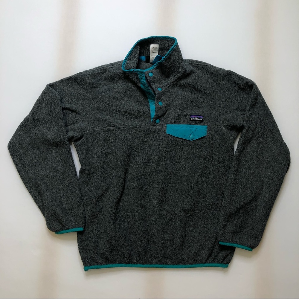 Patagonia Synchilla Fleece Pullover Quarter Button Up Gray & Blue Women’s S